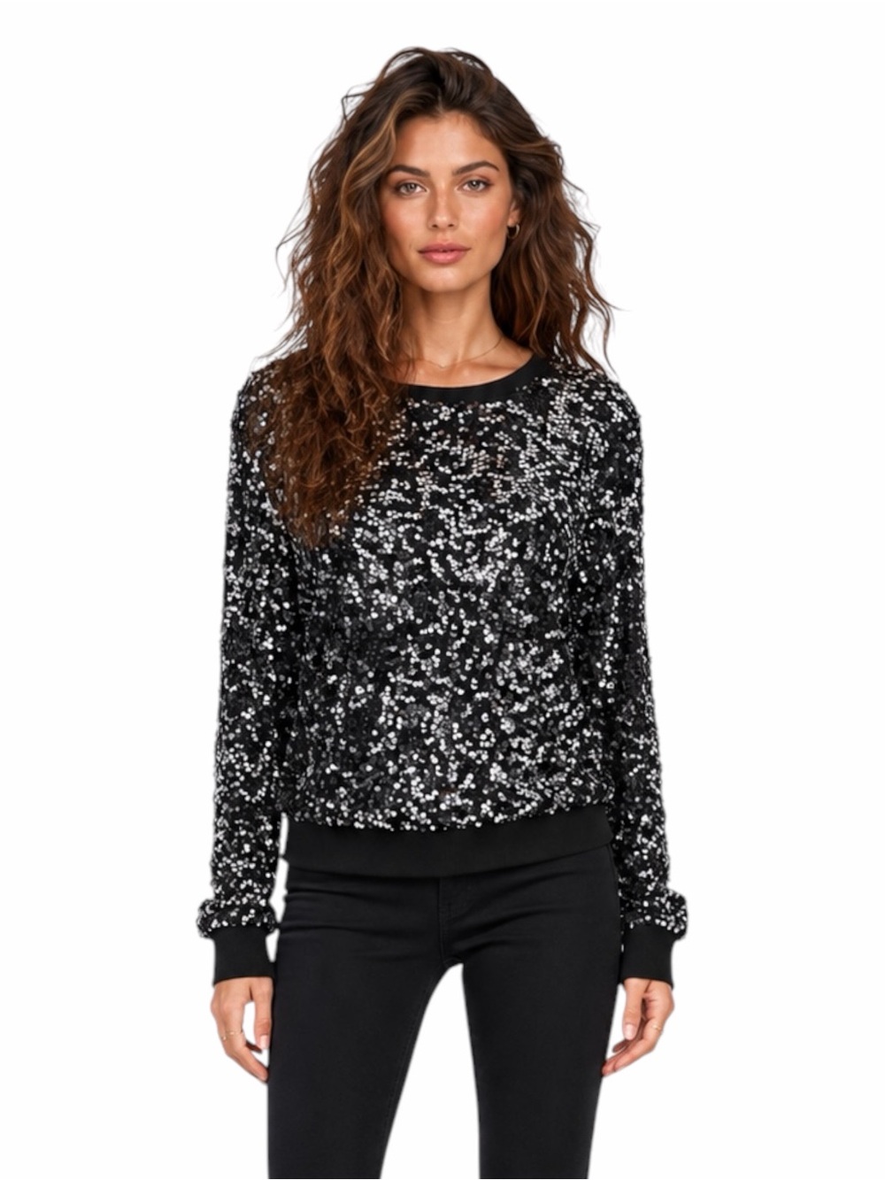 Shiraleah Chicago – Fiesta Sequin Pullover Sweater – Black/Silver – Sz. L